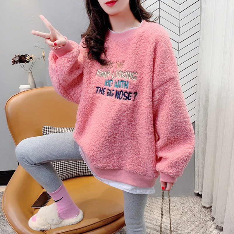 Official figure lamb cashmere spring and autumn 2022 design sense letter embroidery round neck fake two cashmere women's sweater