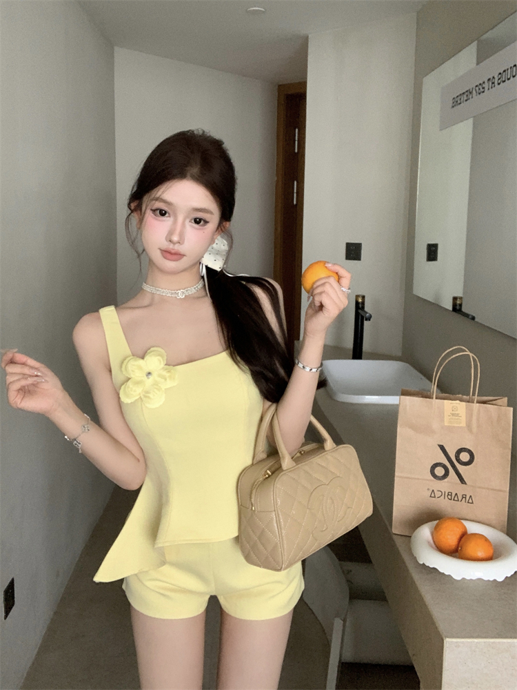 Summer New Chloé-style Elegant Side-slip Hem Dress with Straps + High-waisted Short V-Neck Bodysuit