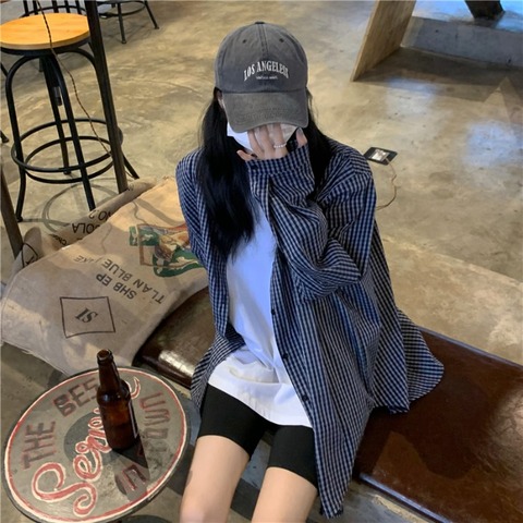 Plaid sunscreen shirt jacket women's summer thin design sense of niche summer outside top shirt shirt thin cardigan summer