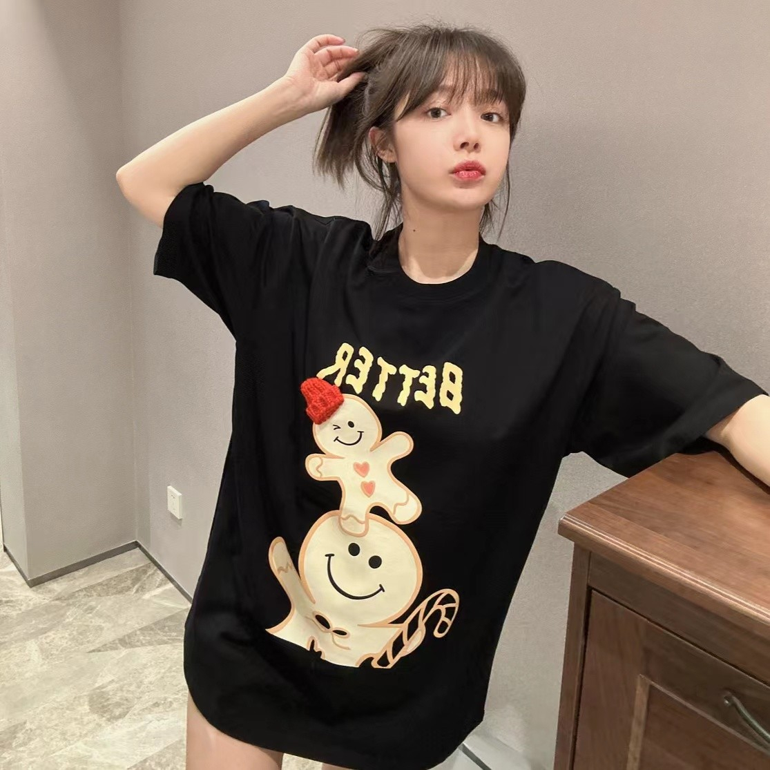 230g pure cotton wrap collar high quality 2023 early spring short-sleeved printed T-shirt