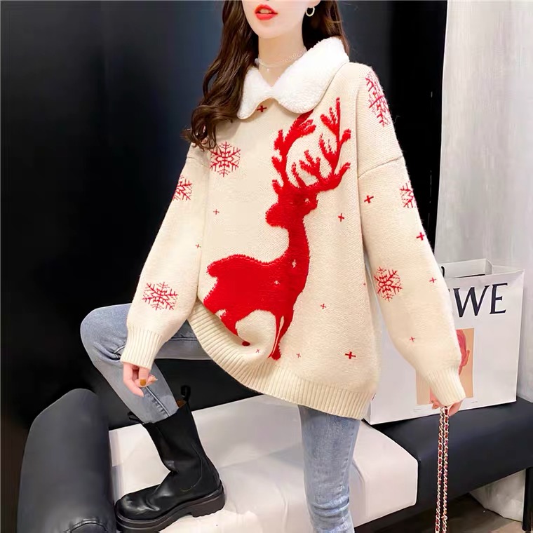 Christmas Sweater loose Korean autumn winter 2020 new lazy wind red elk versatile coat top 6299