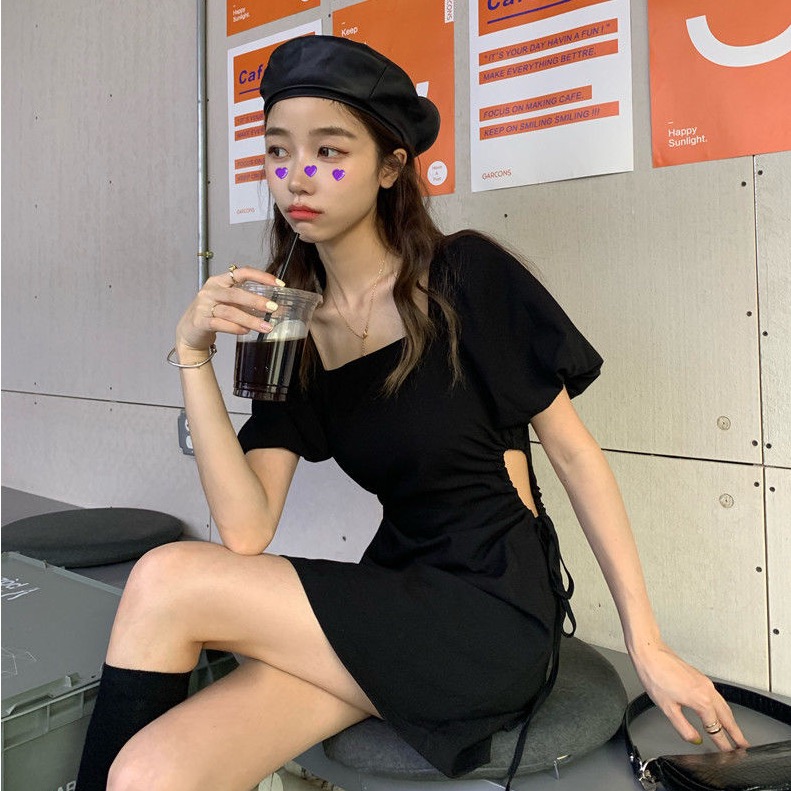 Dress 2022 new summer Spice Girl square neck small skirt, waist showing thin women's dress, fried Street skirt