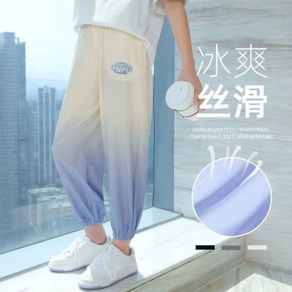 Girls' pants 2023 summer thin section ice silk anti-mosquito pants middle and big children's casual loose pants sports pants women