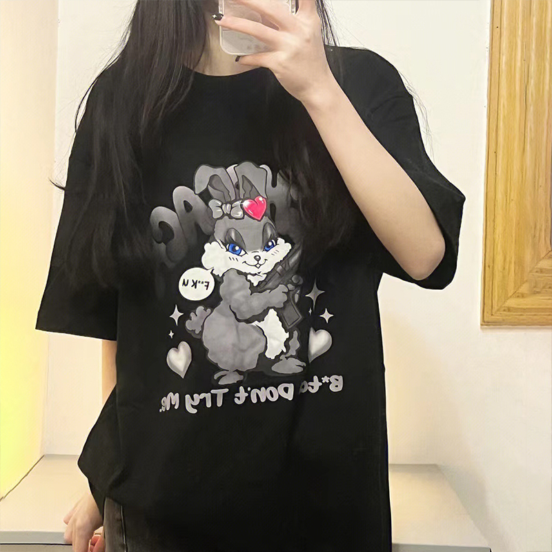 Official map real price pure cotton back wrap printing short sleeve t-shirt women's loose large top