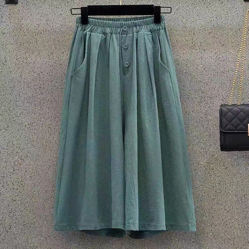 Culottes New Women's 2022 Summer Large Size Loose Wide Leg Pants Versatile Butt Covering Fat MM 200 Jin Cropped Pants Skirt