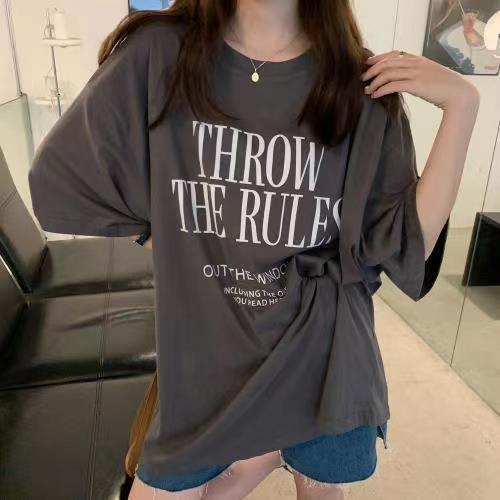 American minority letter printed T-shirt women  new loose retro personality ins high street short