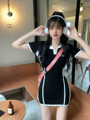 Real price real shot design, contrast color stitched baseball T-shirt skirt