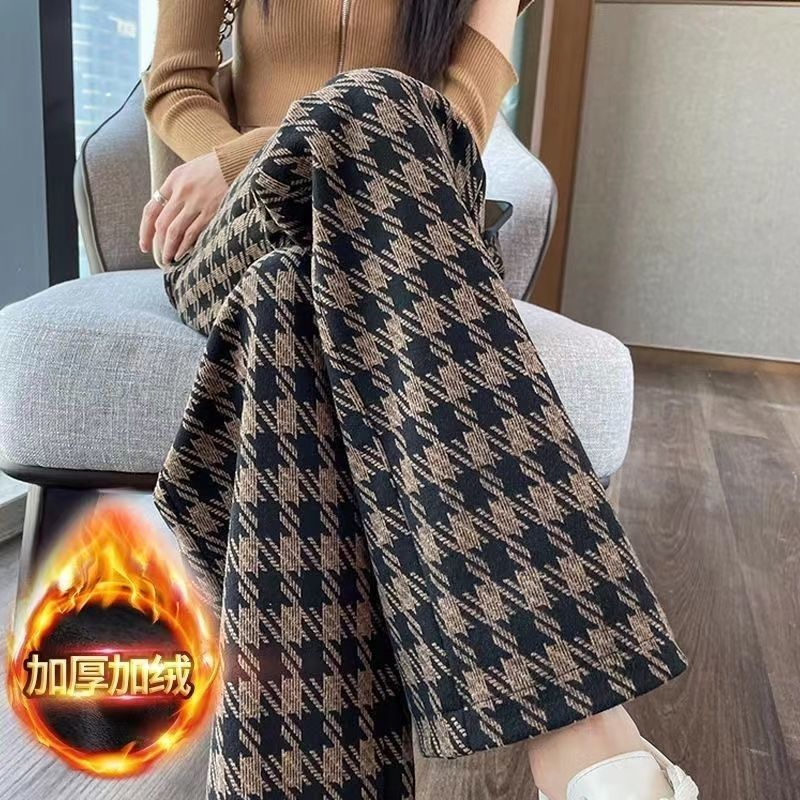 380g composite velvet thickened wide-leg pants women's autumn and winter high waist drape loose plaid pants mopping pants