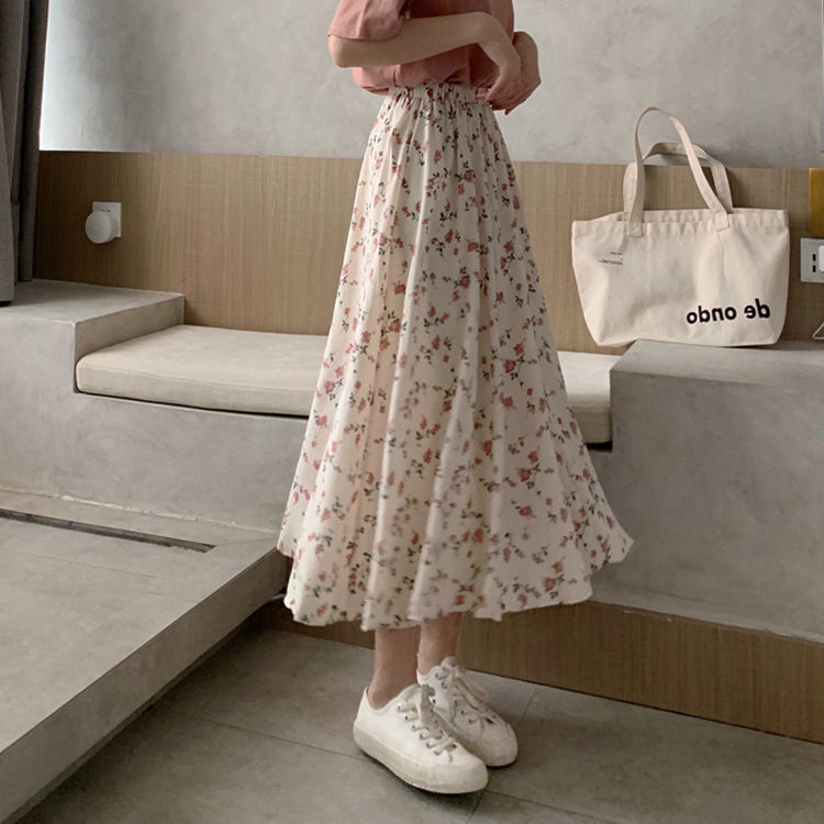 A-line broken flower skirt with fairy air, small fresh and slim temperament long skirt