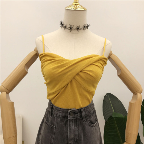 Sexy underpainting blouse, women's inside with suspender vest, women's outside in spring and summer, a word neck, exposed navel, bra, sleeveless Knitted Top