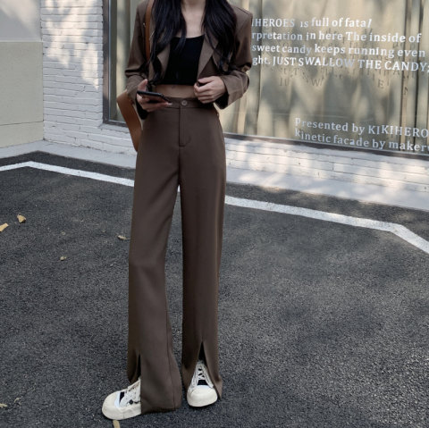 High waist suit pants women's loose vertical feeling open wide leg straight tube floor mopping pants spring Korean version slim and versatile pants