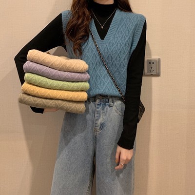 Autumn and winter new Korean Vintage sweater knitted vest with vest women's fashion