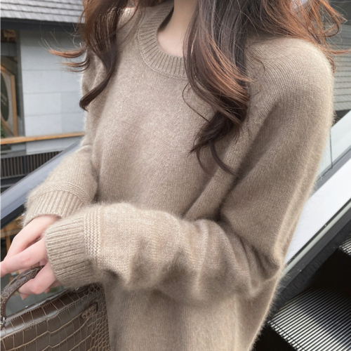 Round neck thickened sweater women's autumn and winter  Korean chic loose Pullover cashmere loose bottomed sweater