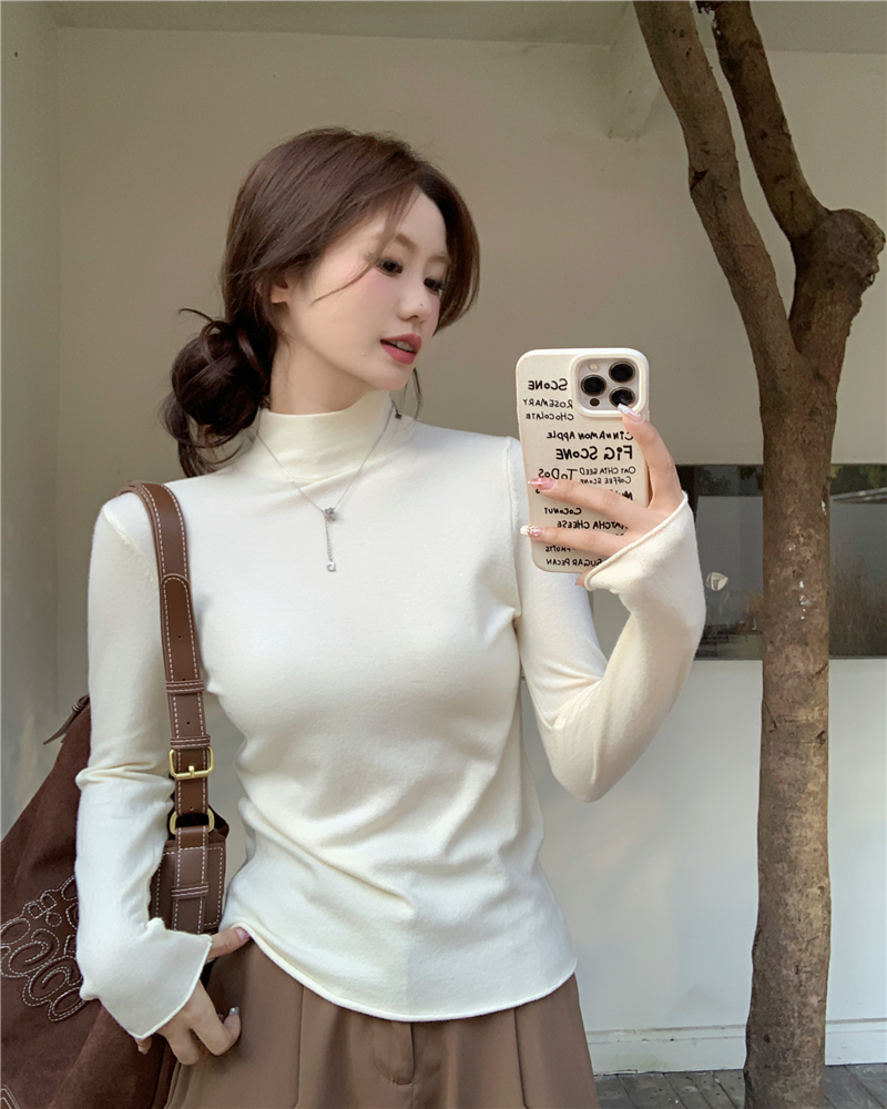 Photographed Korean-style versatile soft solid color slimming half-collared women's base layer top with 12 colors stylish innerwear