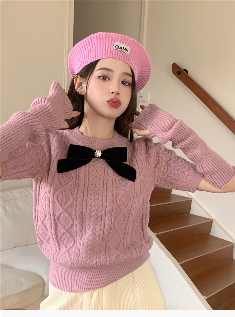 Real shooting real price age-reducing all-match sleeves detachable twist sweater women's 2022 autumn and winter thin bow knitted top