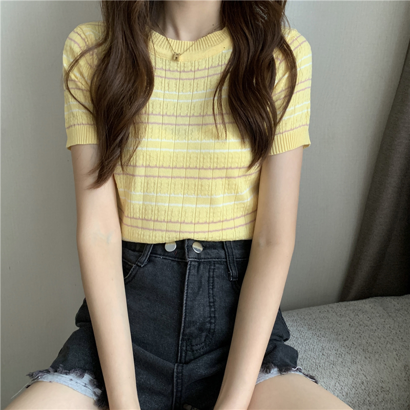 Real price ~ 2021 Korean Short striped short sleeve T-shirt