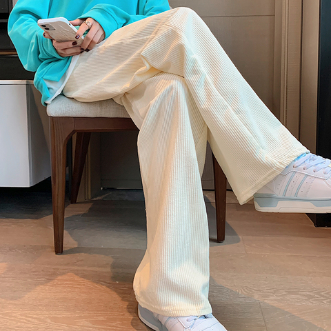 Real shot Corduroy wide leg casual pants women's spring and autumn new loose high waist straight pants trousers
