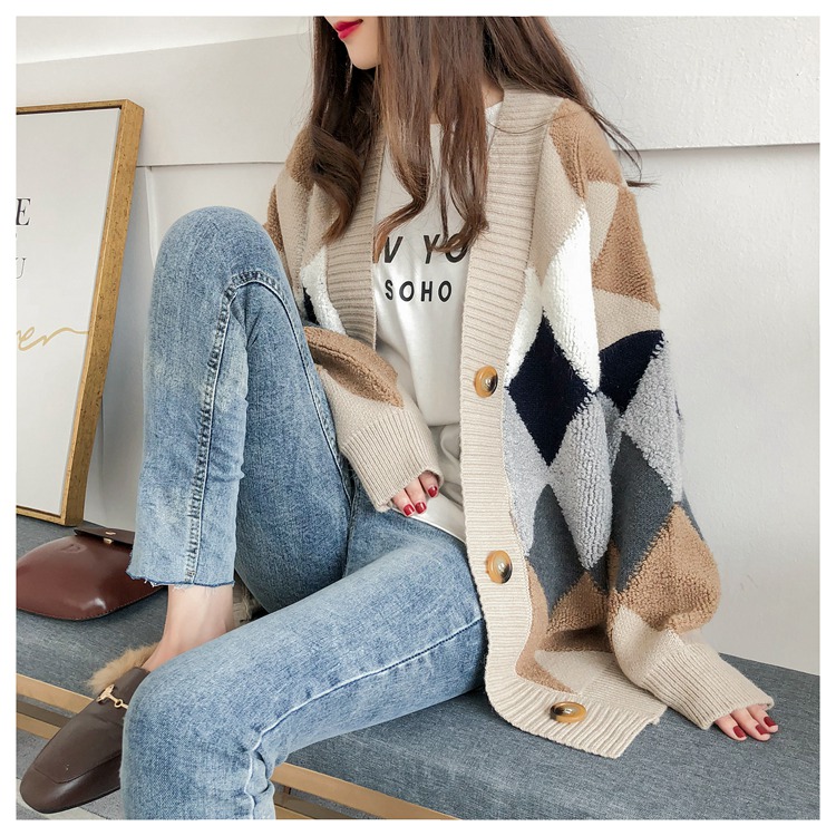 Early autumn net Red Fairy sweater coat women's loose Korean version lazy style knitted cardigan thick