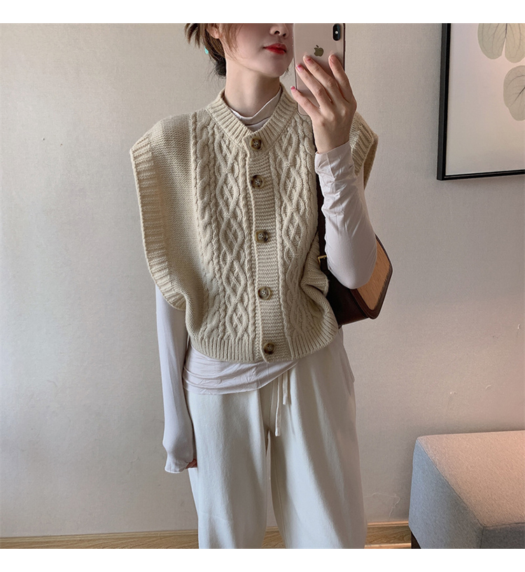 Lazy wind retro twist vest female Korean version autumn and winter sleeveless sweater vest knitted cardigan vest thick coat short