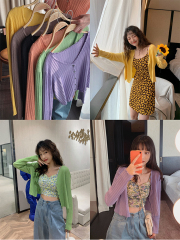 Zhang Beibei ibell 2020 new gentle wind collarbone purple top women's slim and sunscreen thin knitted cardigan