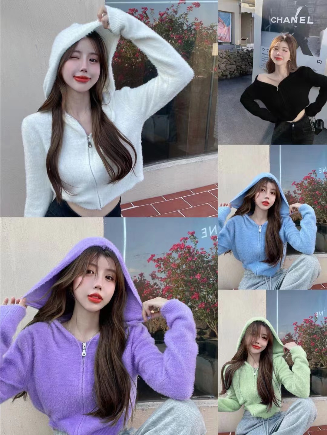 Imitation mink fleece hooded sweater women's short coat 2022 autumn and winter new zipper loose knitted cardigan trend