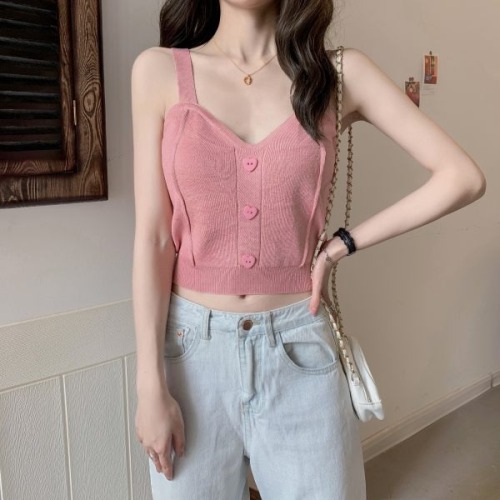 Suspender vest women wear summer fashion knitted net outside, red and foreign style, beautiful back and short bottomed blouse inside