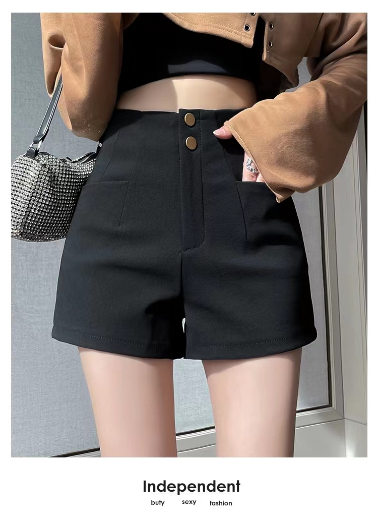 New High Elastic High Waist Black Suit Shorts Women's 2023 Spring New Slim Fit Wide Leg Pants