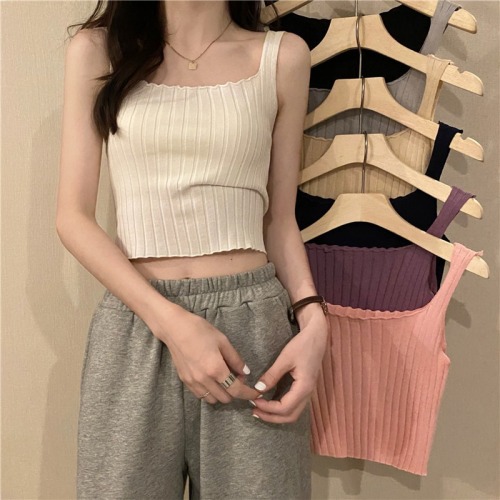 White small suspender vest women wear knitted bottomed beautiful back design in summer
