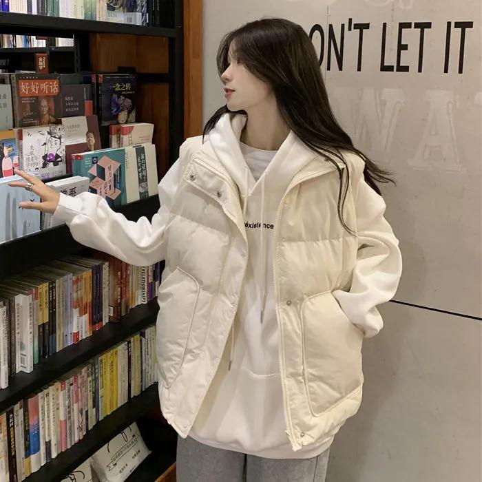 Winter warm cotton vest jacket female student Korean version loose all-match college style BF outside wearing cotton vest tide