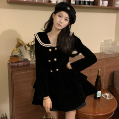 Design sense navy collar long-sleeved dress women's autumn 2022 new waist and slim cake skirt