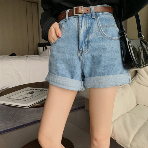 Summer home shorts women's summer 2020 new loose Korean curly pants show thin and versatile high waisted jeans