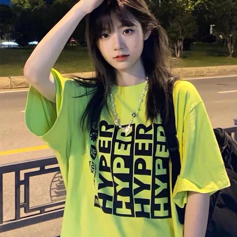 Cotton # green chic unique short sleeved T-shirt women's summer casual western style top loose Korean edition fashion