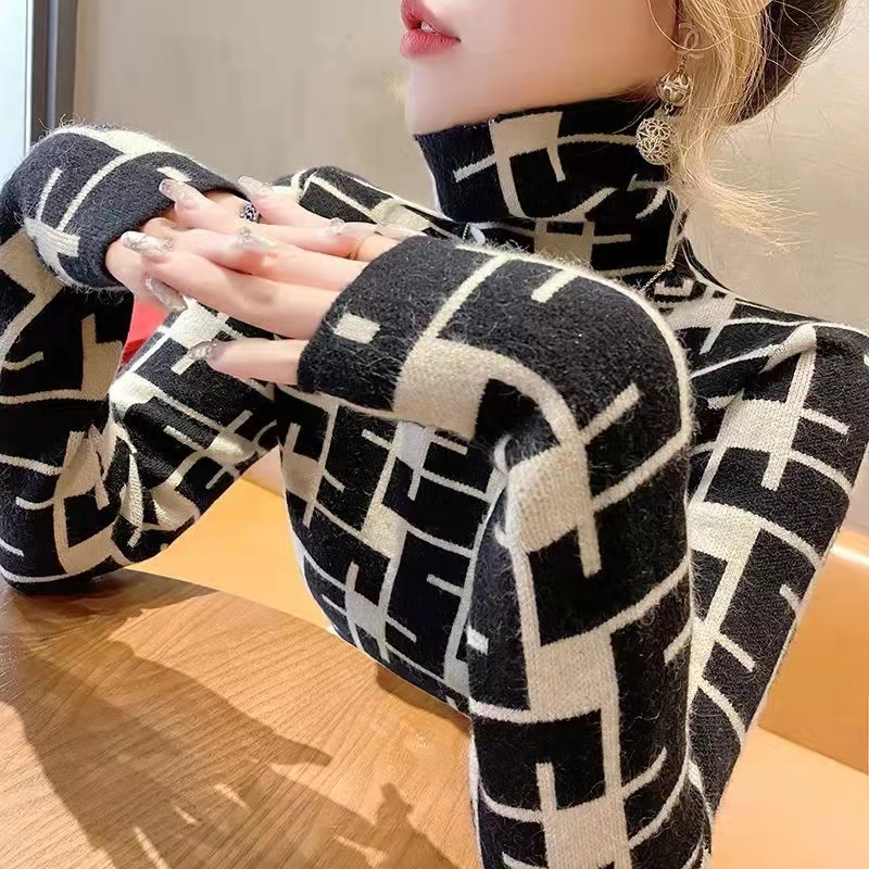 Korean velvet plus velvet thick sweater Western style high pile collar women's inner wear autumn and winter 2022 slim bottoming shirt