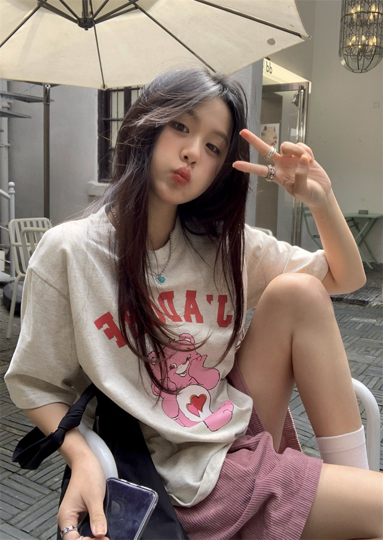 Cartoon printed T-shirt women's fashion summer small man loose foreign style aging design sense of minority short sleeve top