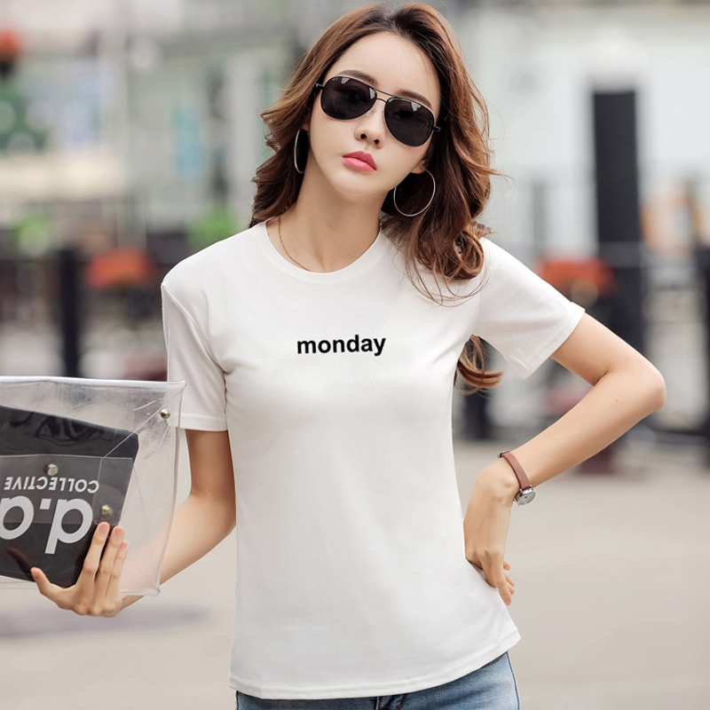 Real photo and wechat new round neck short sleeve white T-shirt women's summer letter top bottoming shirt