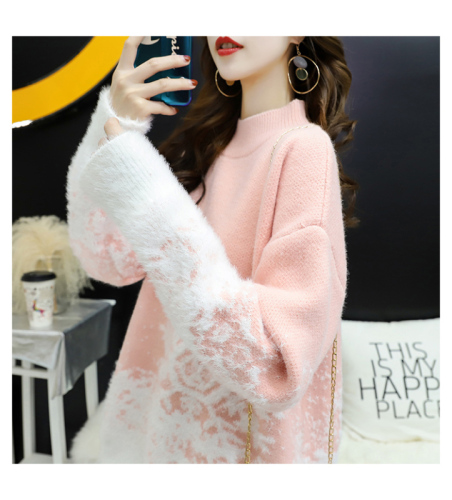 Red Christmas Sweater for women 2020 new autumn / winter loose wear heavy net red half high collar bottom coat