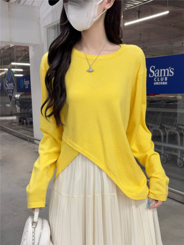 Women's New Loose and Slimming Knit Top with Irregular Long Sleeves, Versatile Base Layer Shirt