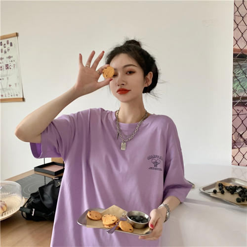 Summer Korean student loose short sleeve half sleeve medium long T-shirt women's ins fashion Harajuku style
