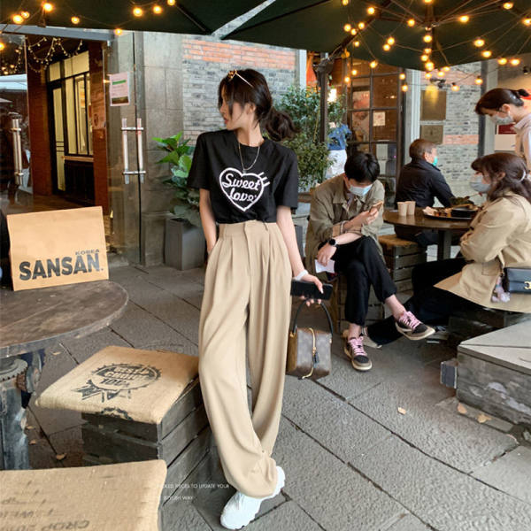 High Waist Wide Leg Pants summer thin Korean loose and thin straight pants drooping feeling floor dragging suit casual pants women