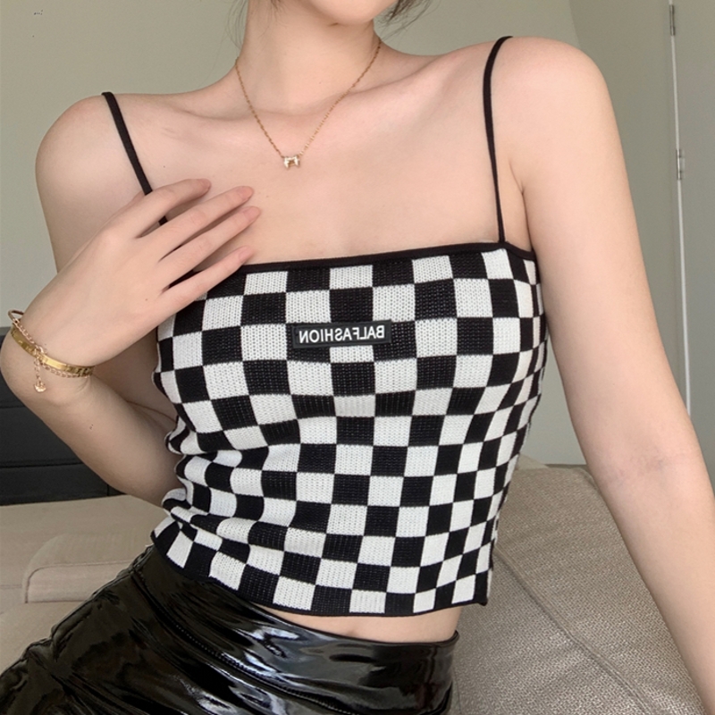 Chuu chessboard style unique small suspender vest women's 2022 summer new pure slim super fire inner top