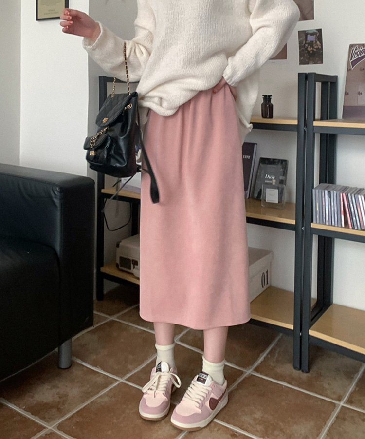 Chic mid-length skirt women's autumn and winter Korean version 2022 new high-waisted slimming back split hip skirt