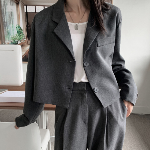Korean Short suit jacket + wide leg trousers suit detachable