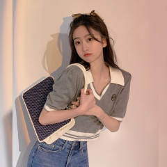 Girls' Gao sport style Lapel Mini short badge T-shirt / 2 colors