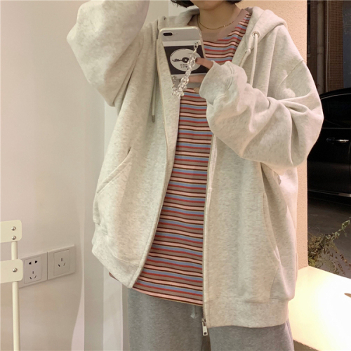 250g Plush thickened hooded loose BF style couple's long sleeve sweater coat female student