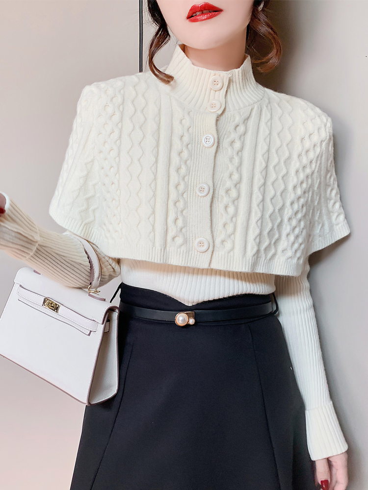 South Korea's 2022 autumn new half-high collar buttoned poncho
