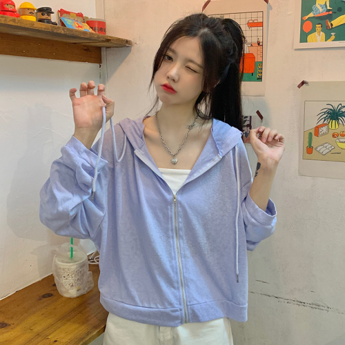 Volume sunscreen clothes women's summer  Hoodie new solid color fashion thin Cardigan Jacket Large women's wear