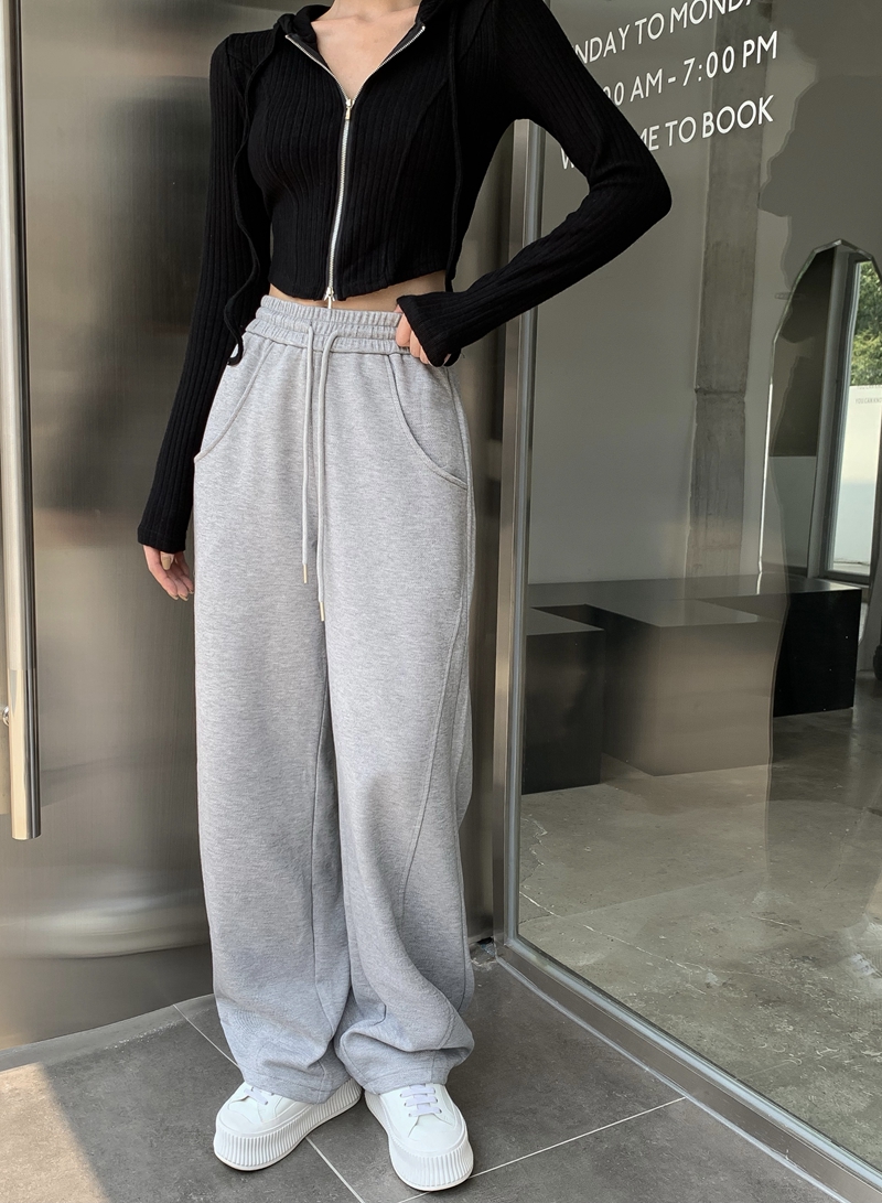 Real shot of spring Hong Kong style loose elastic waist casual wide leg mopping pants ins high waist drape sports pants tide