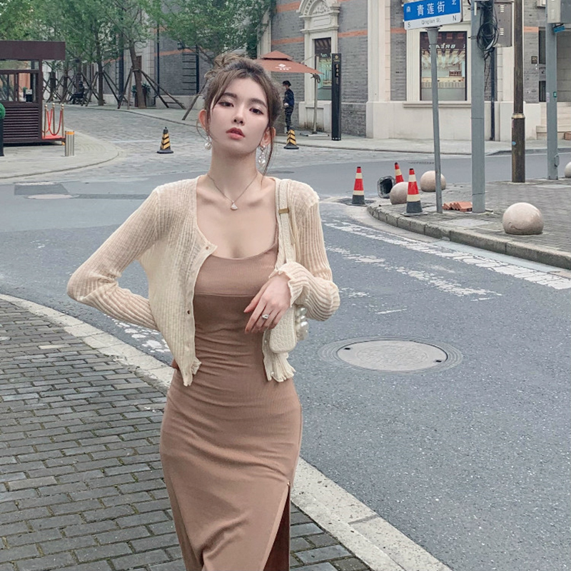 Ice silk thin knitted sunscreen Cardigan Jacket Women's 2022 summer new style with suspender skirt over shawl blouse