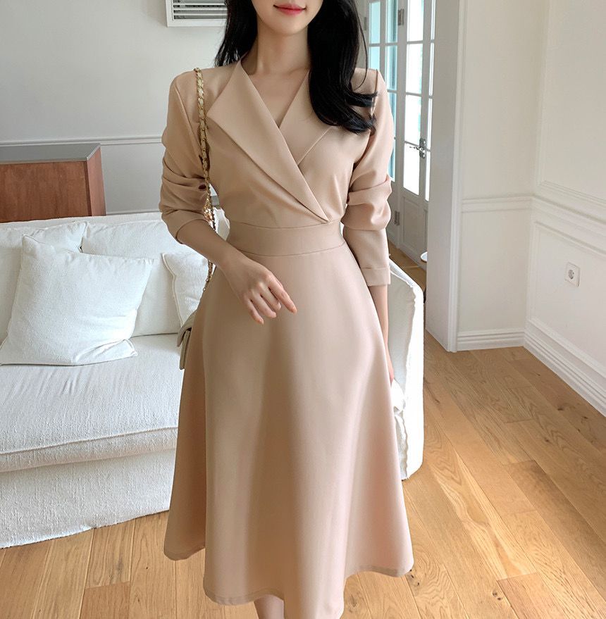 Korean chic autumn new French sweet temperament suit tie waist slim dress