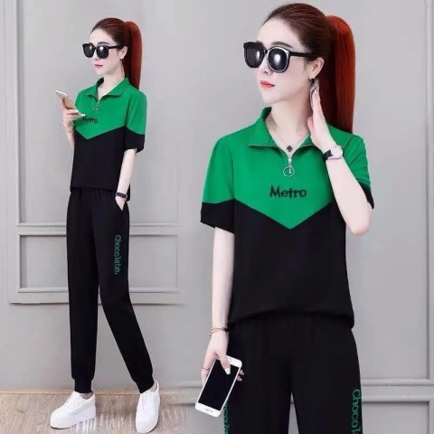 Sportswear leisure suit women's 2022 summer new running clothes are fashionable, loose and thin, large stand collar two-piece set